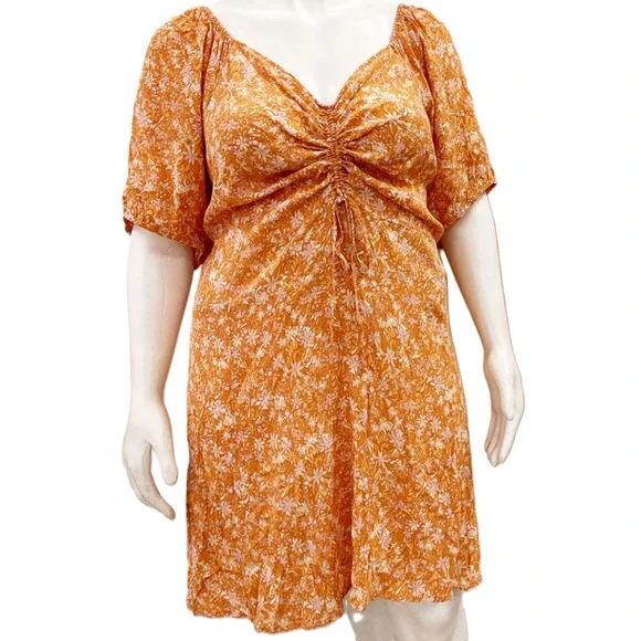 Cotton On Dresses | Cotton On | Orange Floral Cinch Tie-Front Smocked Boho Dress | Color: Orange | Size: 16 | Liquidmoonbtq's Closet